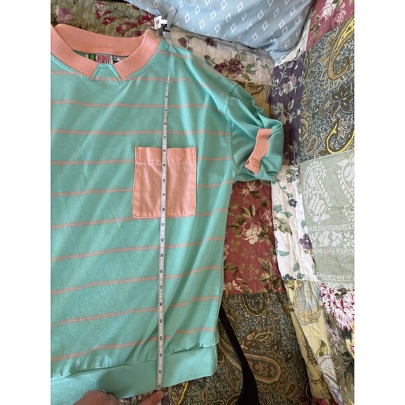 Vintage 80’s 90’s Mint Green And Coral Pink Crew Neck Shirt Medium Bolo Spirit - Picture 5 of 5